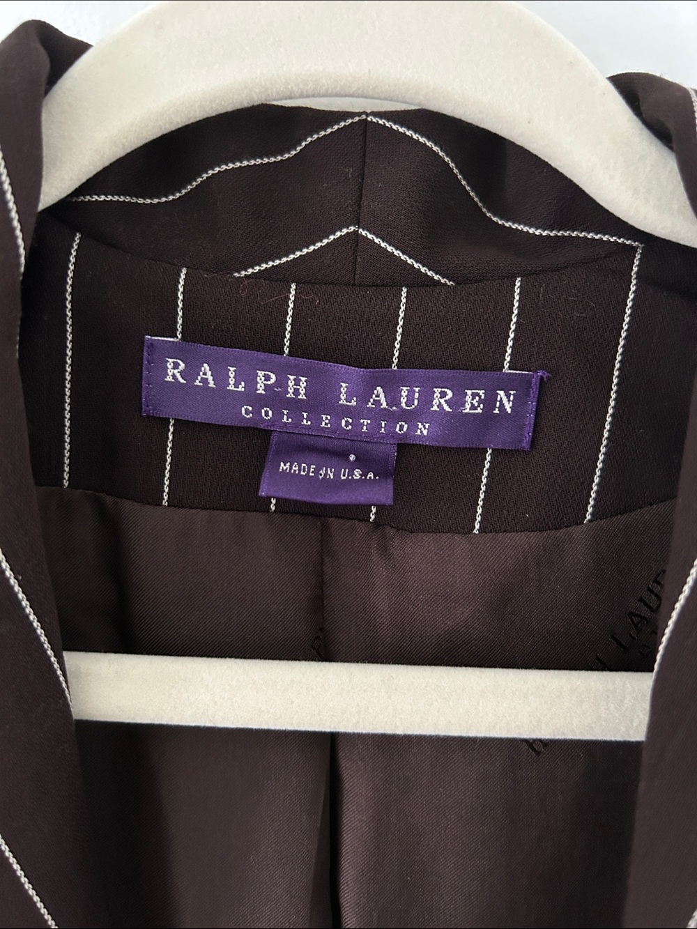Ralph Lauren Purple Label Brown Pinstripe Blazer Size 8 Wool Tailored Vintage - Picture 2 of 16